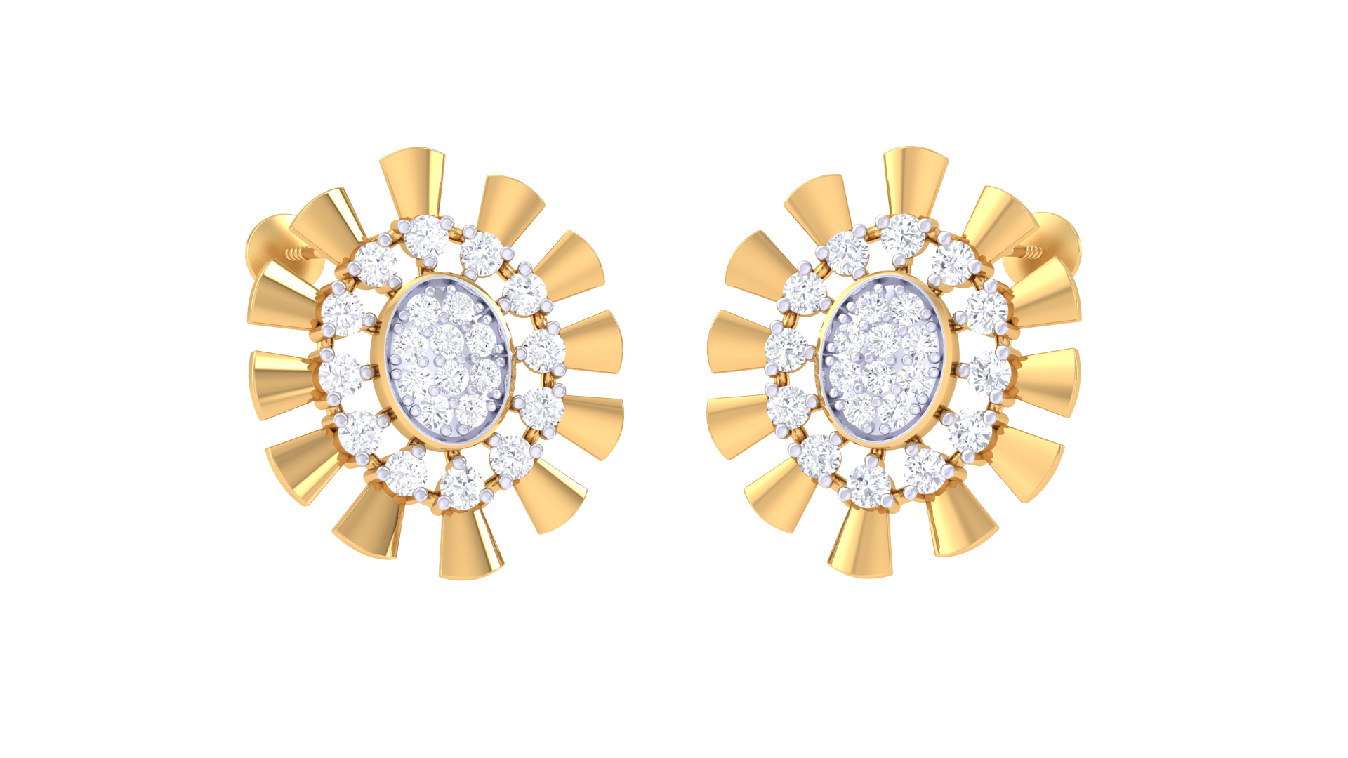 Radiant Sunburst Oval Center Earrings