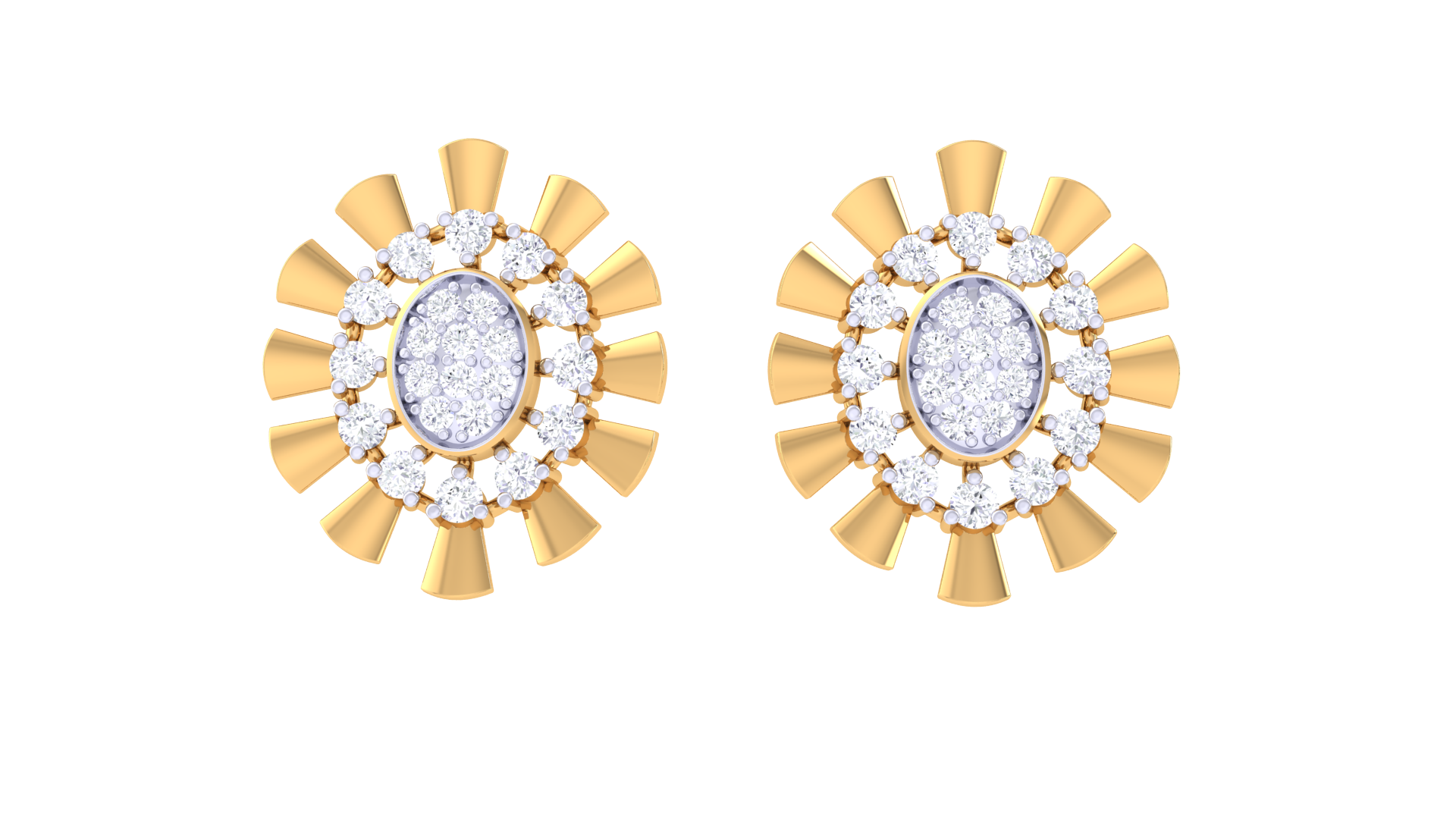 Radiant Sunburst Oval Center Earrings