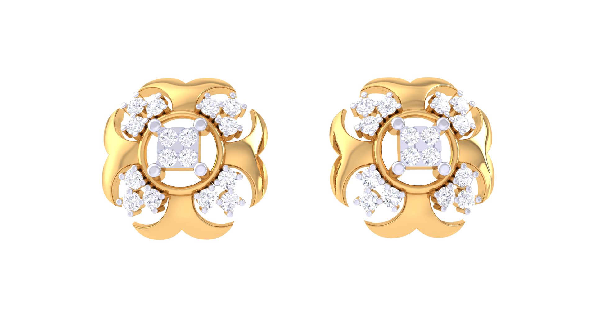 Textured Triangle Floral Sparkle Earrings
