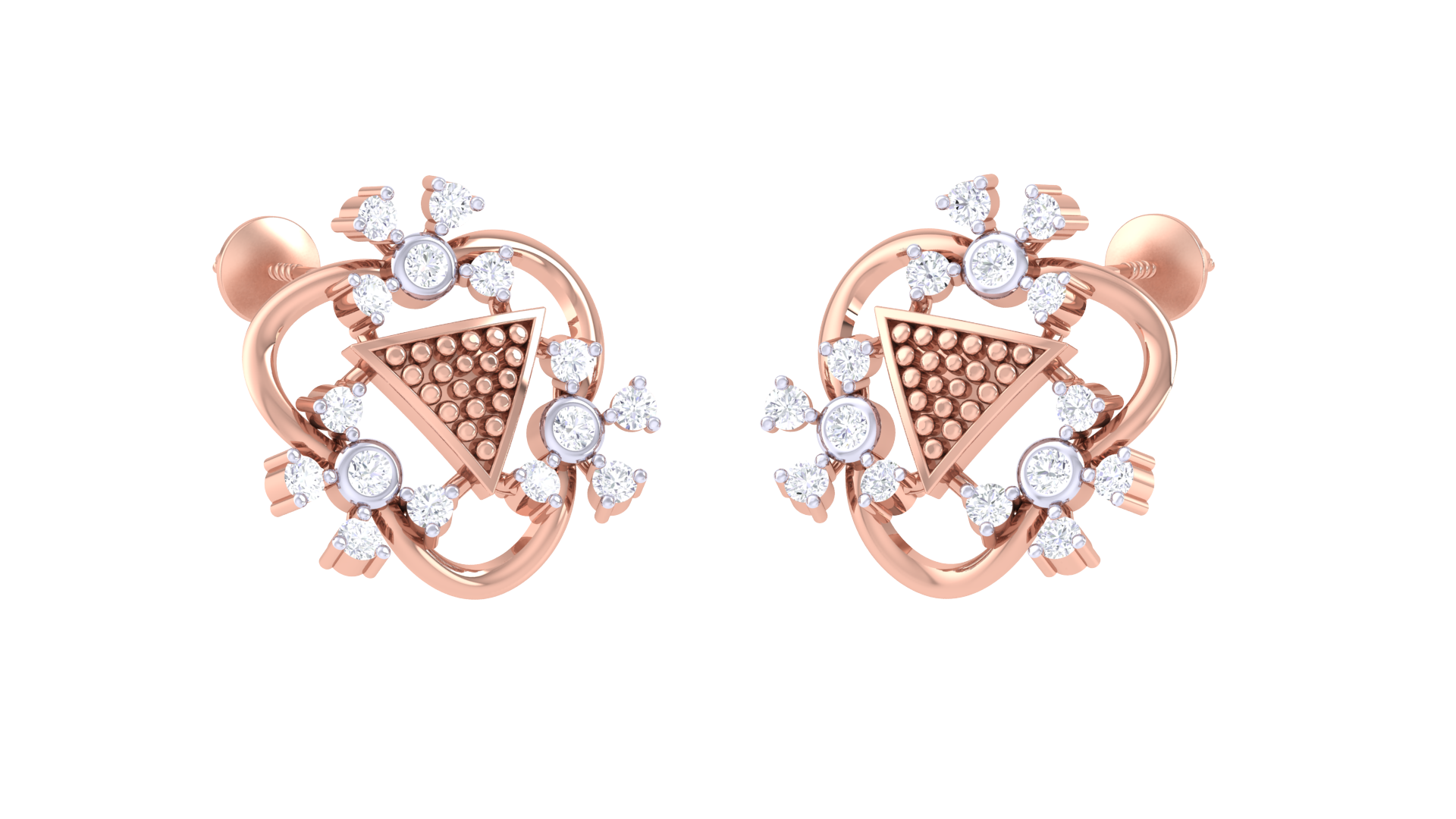 Textured Triangle Floral Sparkle Earrings