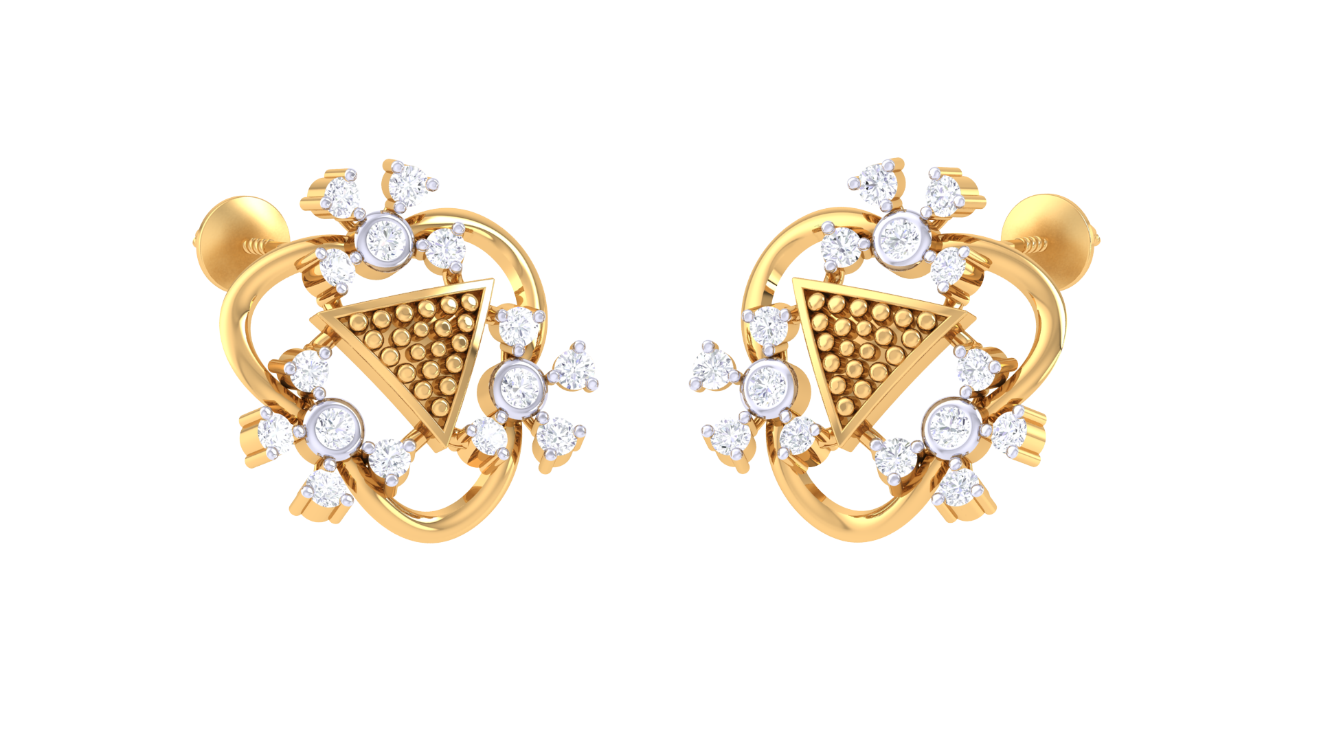 Textured Triangle Floral Sparkle Earrings