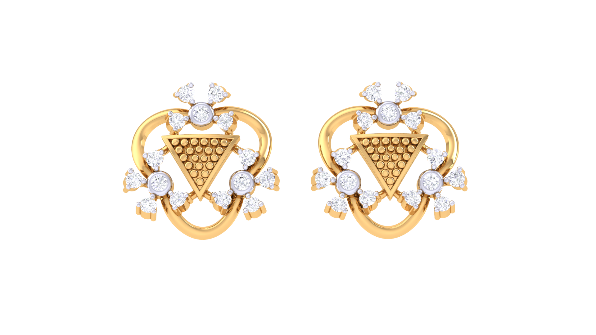Textured Triangle Floral Sparkle Earrings