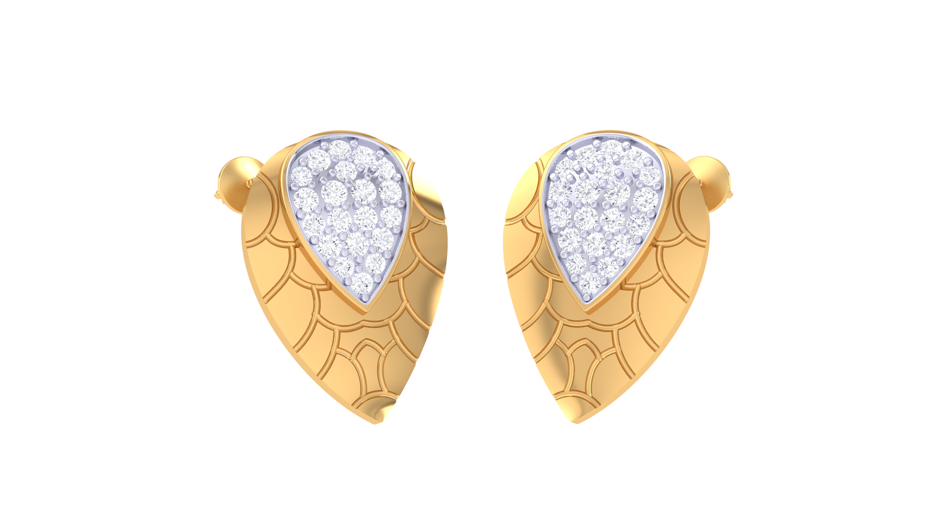 Textured Leaf Cluster Gem Earrings