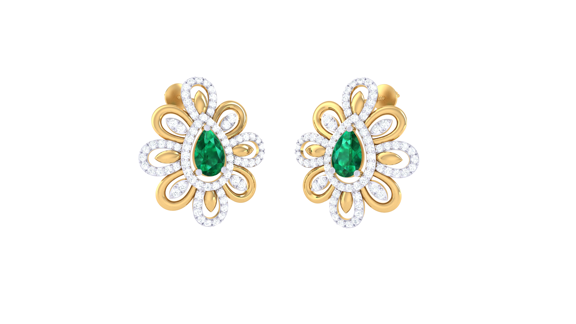 Emerald Floral Sparkle Diamond Earrings