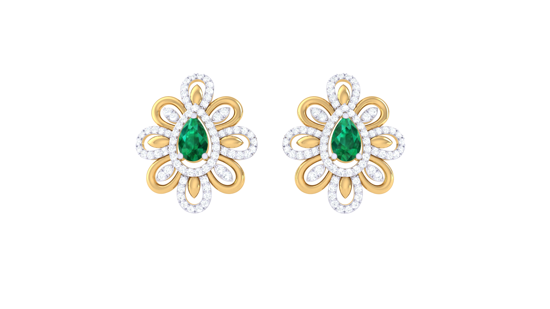 Emerald Floral Sparkle Diamond Earrings