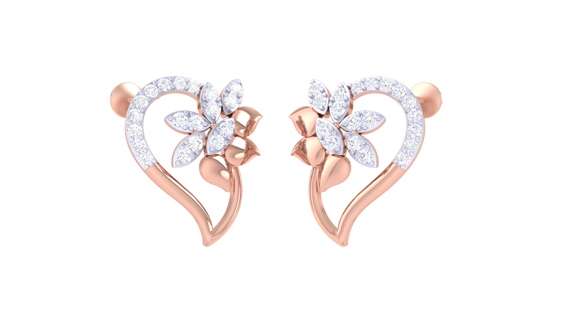 Half Heart Flower Diamond Earrings