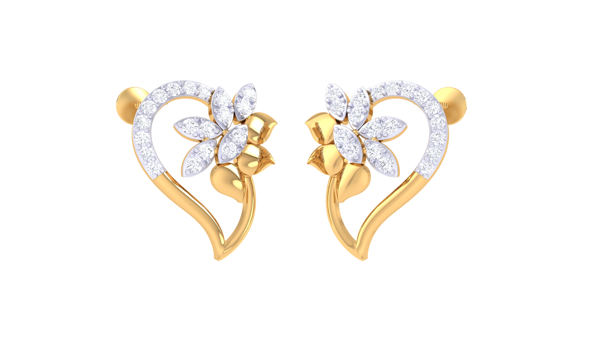 Half Heart Flower Diamond Earrings