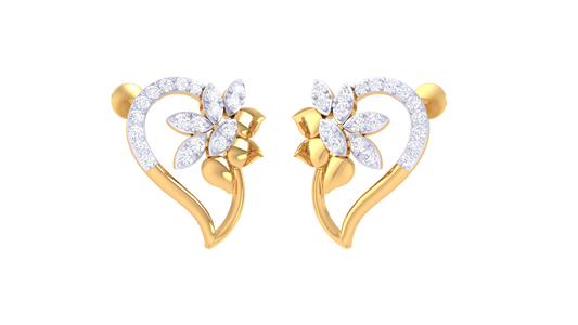 Half Heart Flower Diamond Earrings