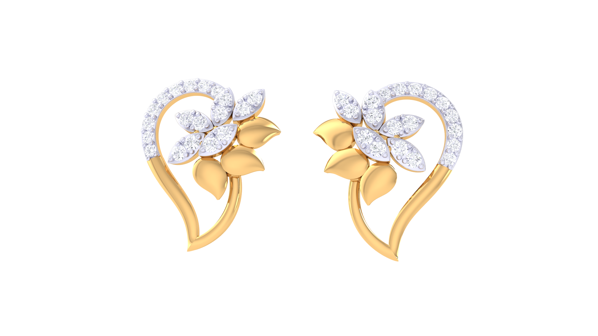 Half Heart Flower Diamond Earrings