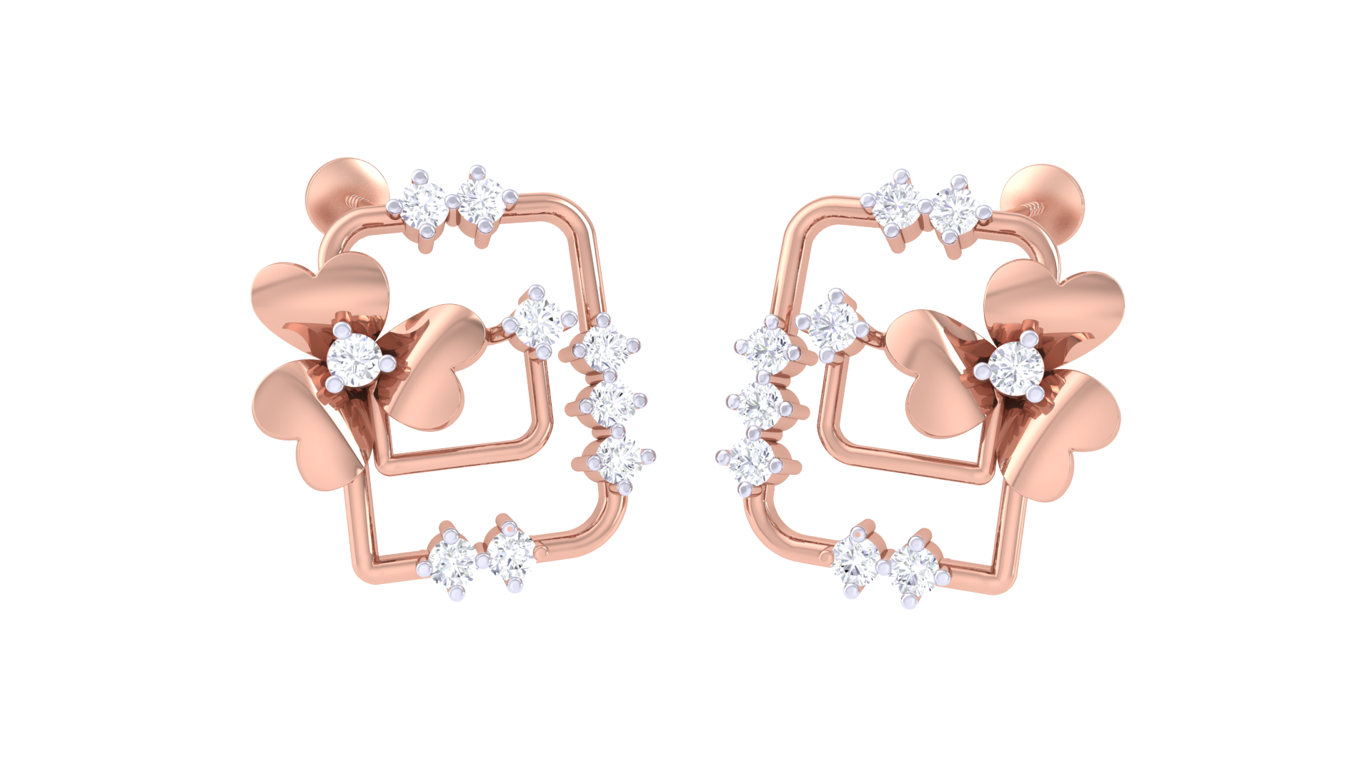 Square Frame Petal Accent Earrings