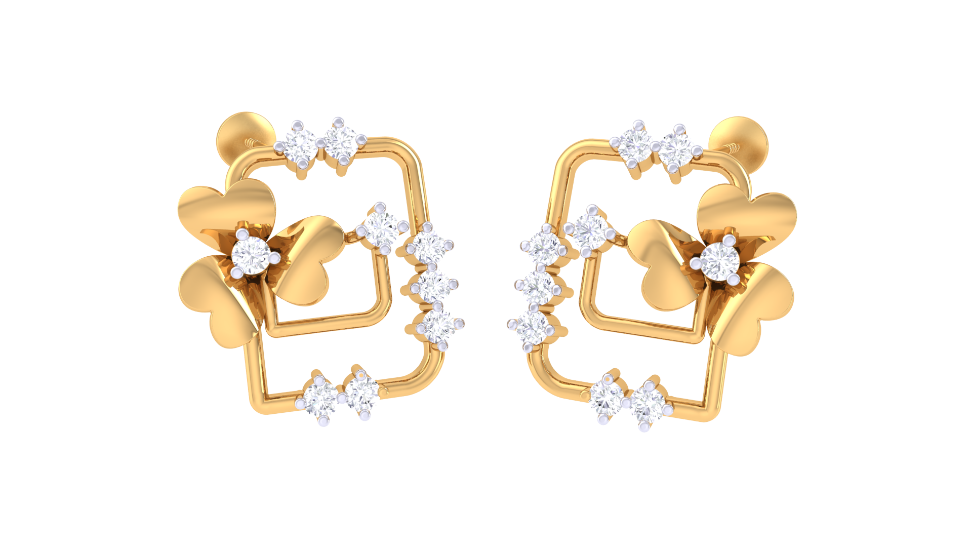 Square Frame Petal Accent Earrings