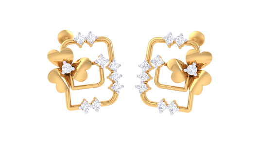 Square Frame Petal Accent Earrings