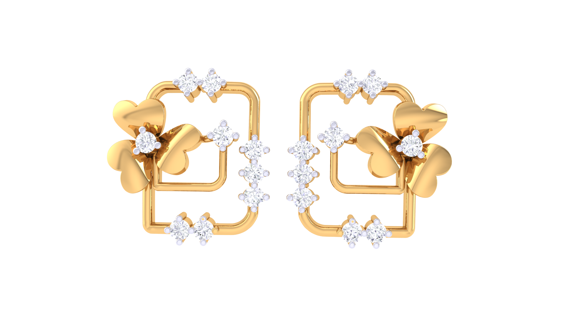 Square Frame Petal Accent Earrings