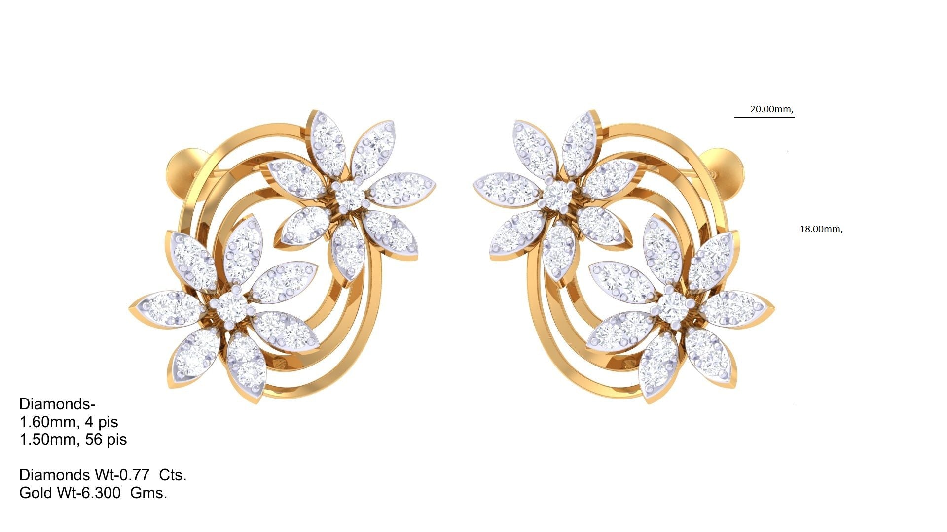 Sparkle Flower Linked Ring Earrings