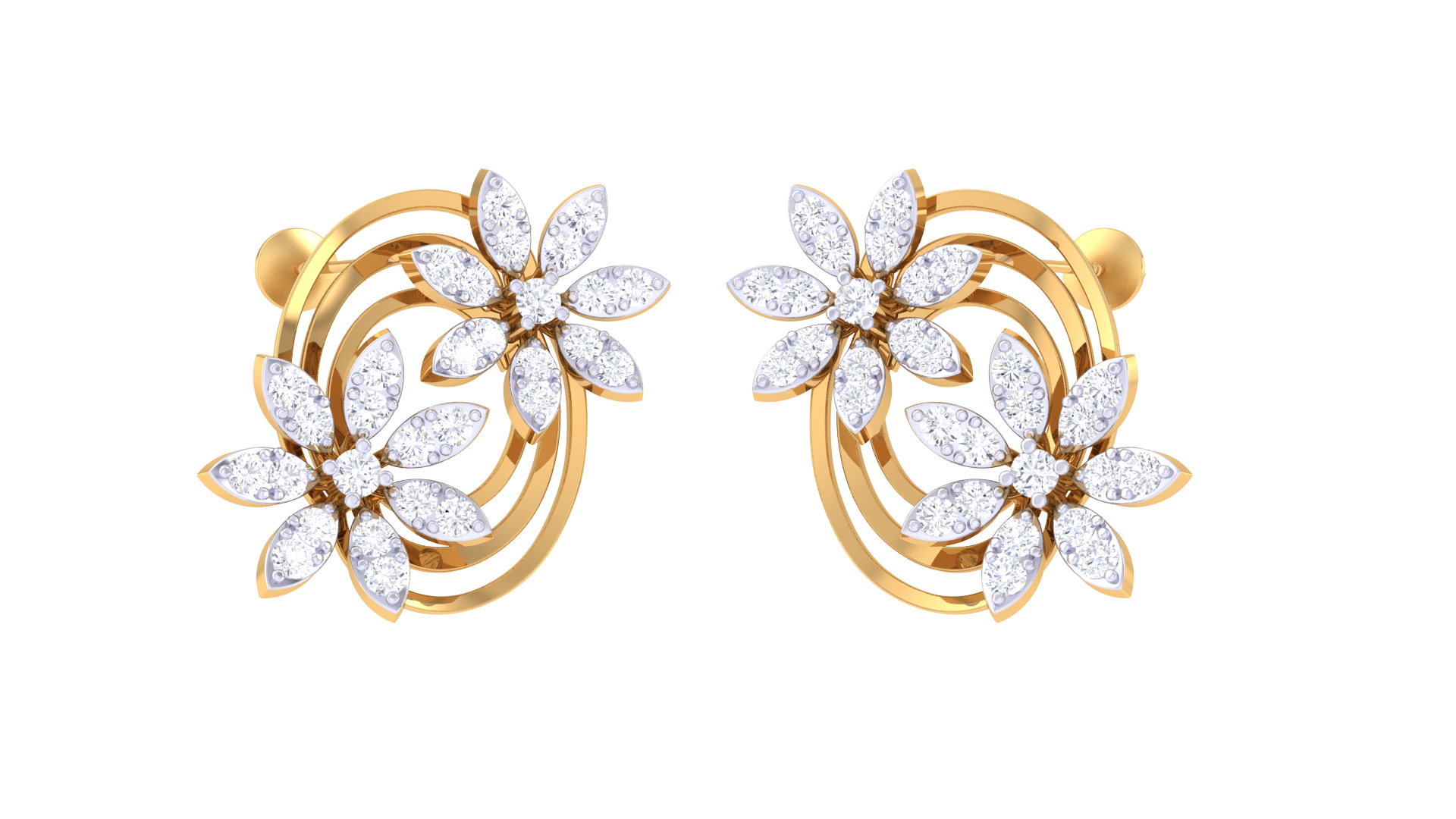 Sparkle Flower Linked Ring Earrings