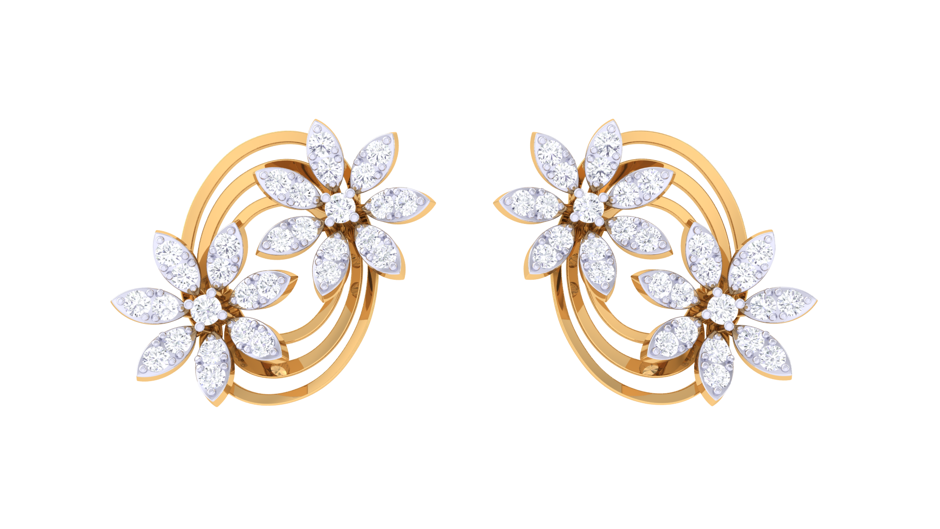 Sparkle Flower Linked Ring Earrings