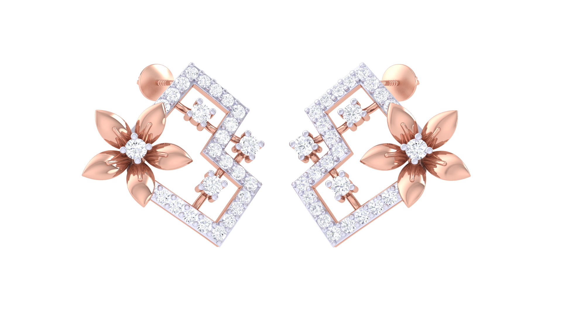 Abstract Floral Diamond Edge Earrings