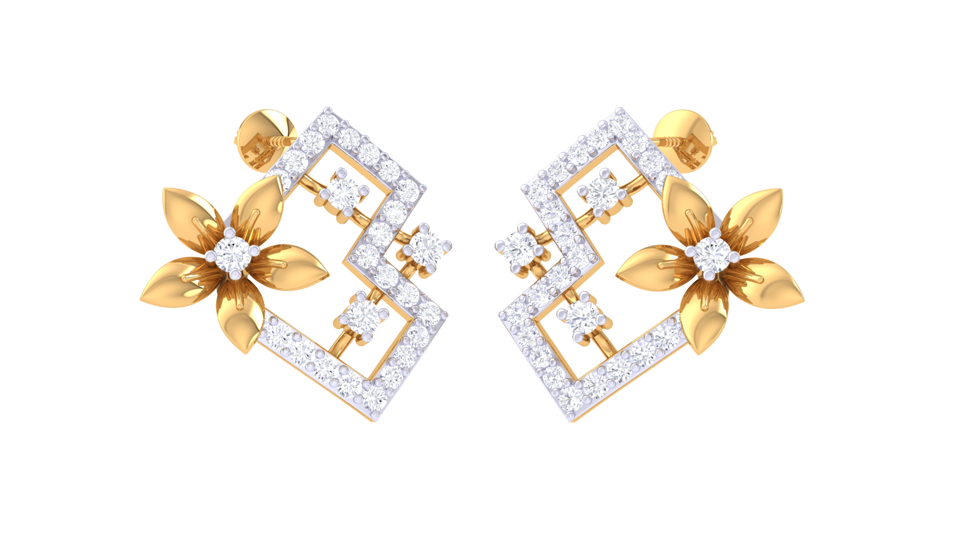 Abstract Floral Diamond Edge Earrings