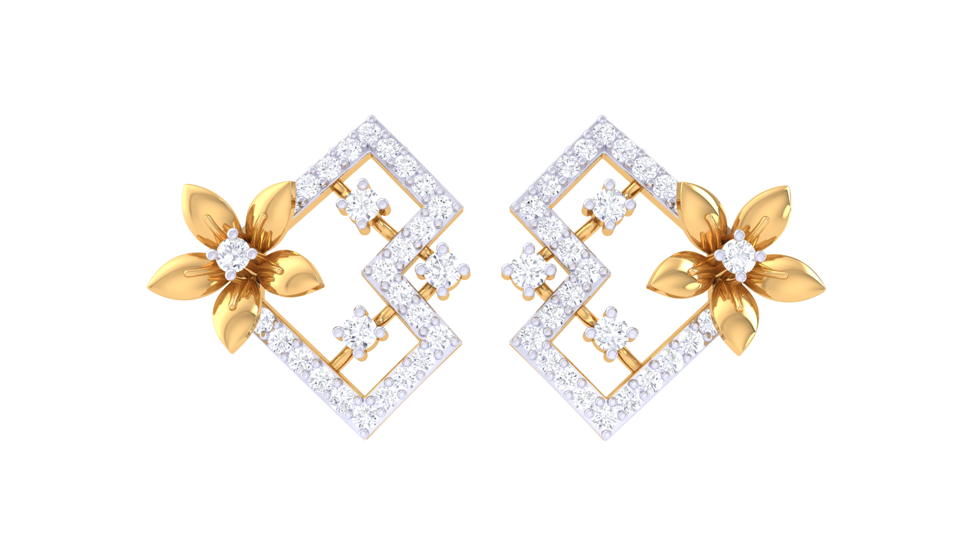 Abstract Floral Diamond Edge Earrings
