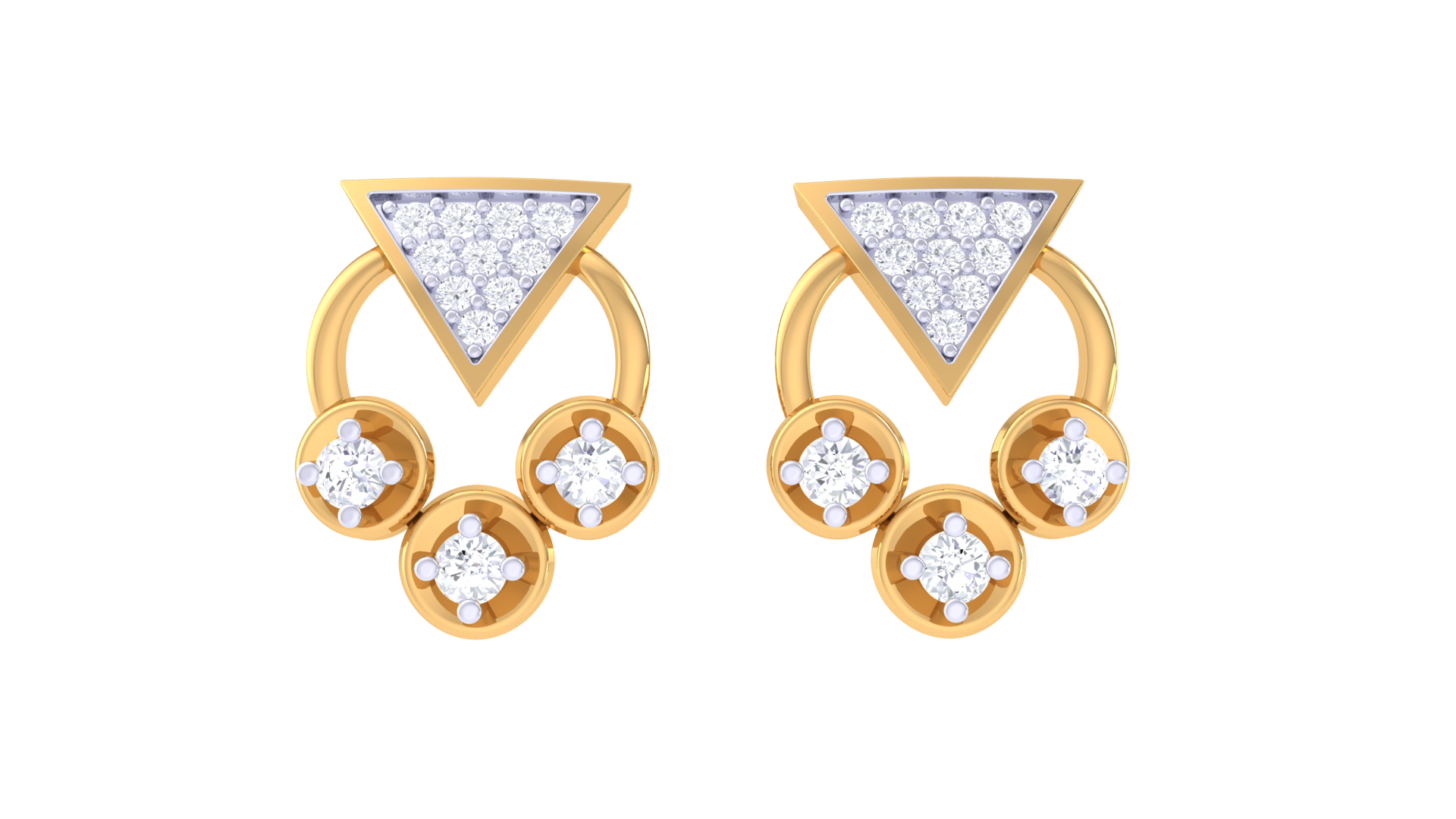 Triangle Sparkle Triple Circle Earrings