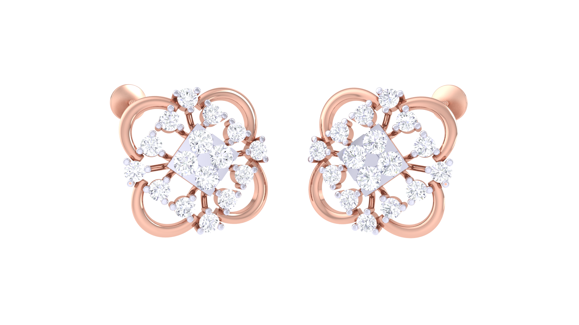 Diamond Center Lace Blossom Earrings