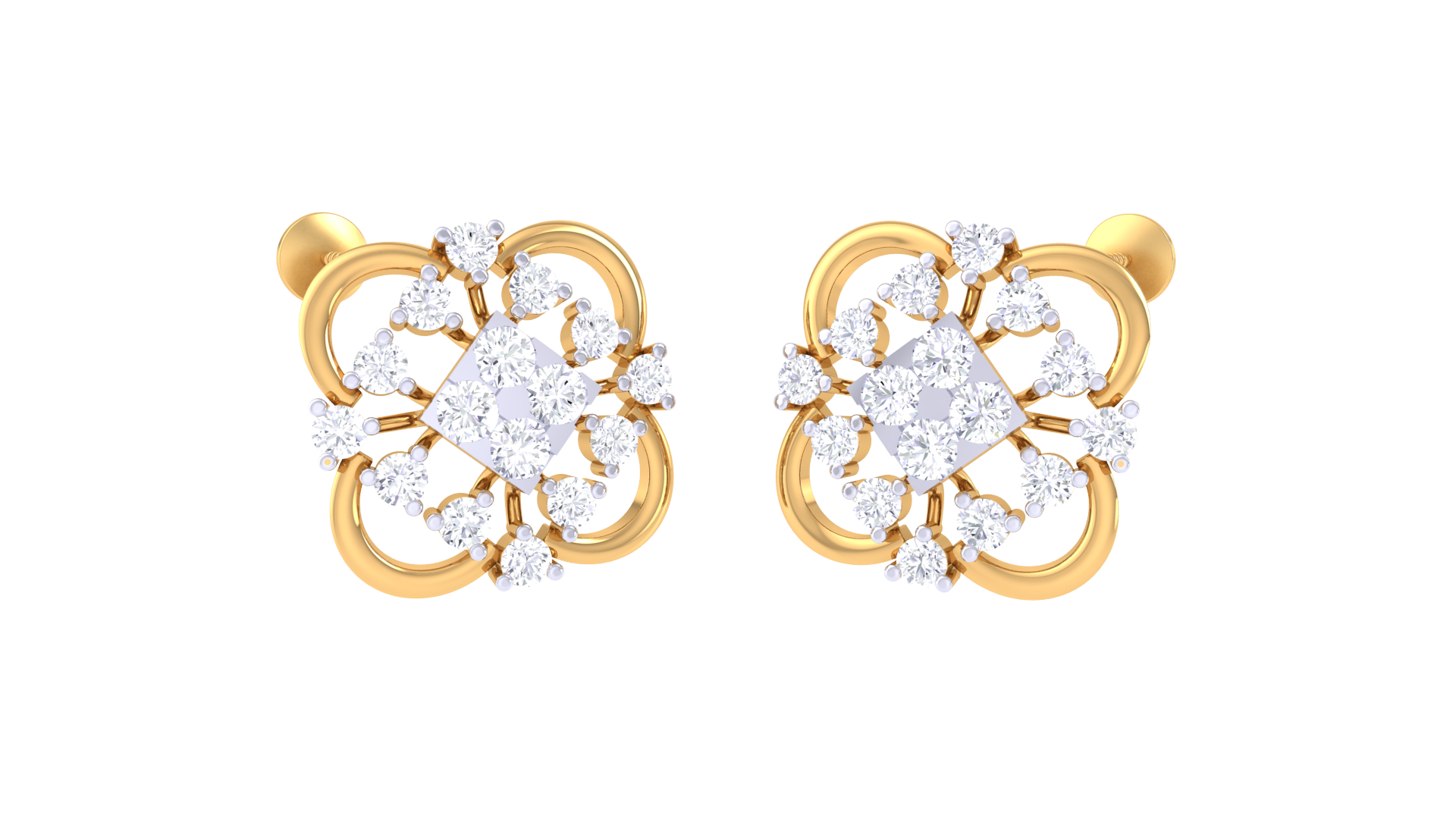 Diamond Center Lace Blossom Earrings