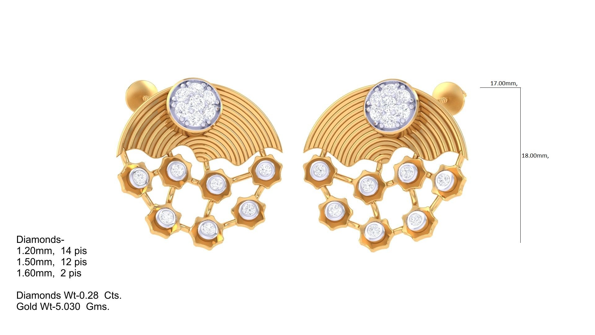 Fan Wave Honeycomb Gem Earrings