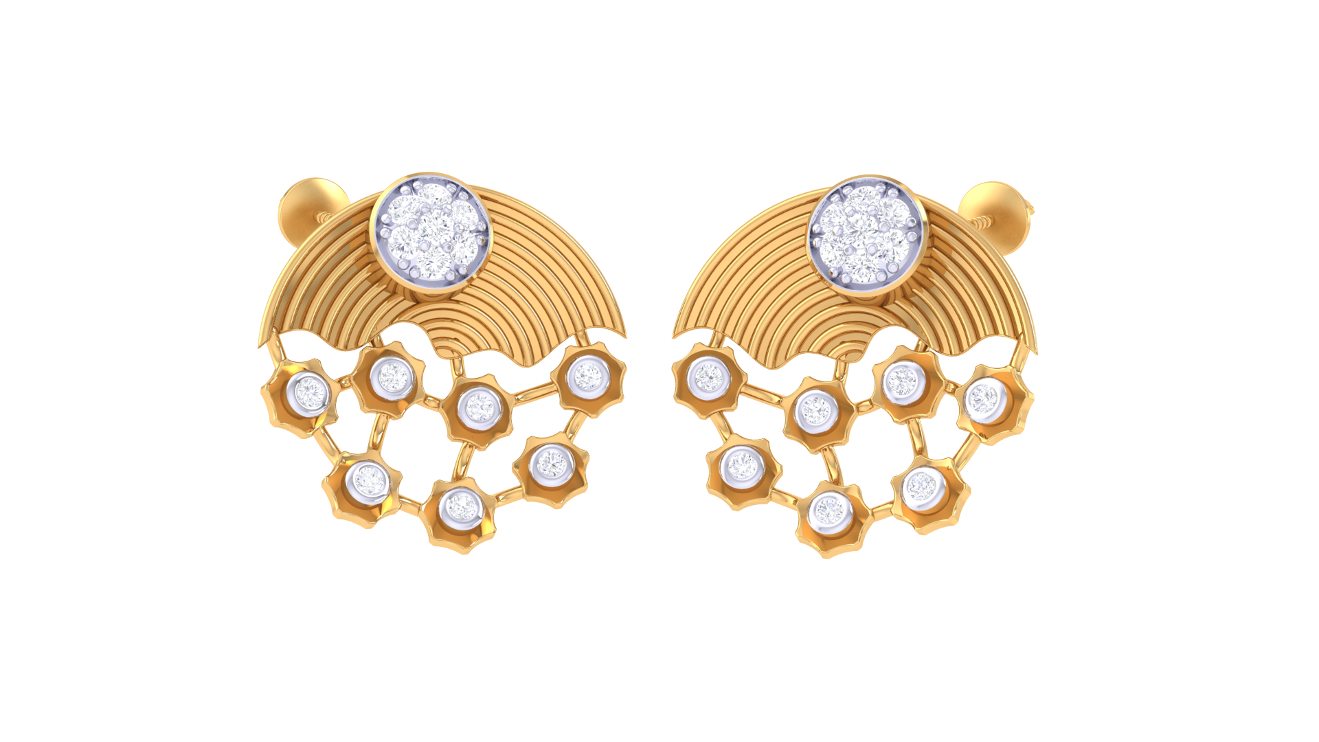 Fan Wave Honeycomb Gem Earrings