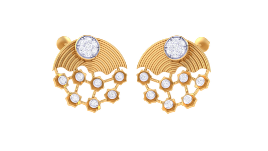 Fan Wave Honeycomb Gem Earrings