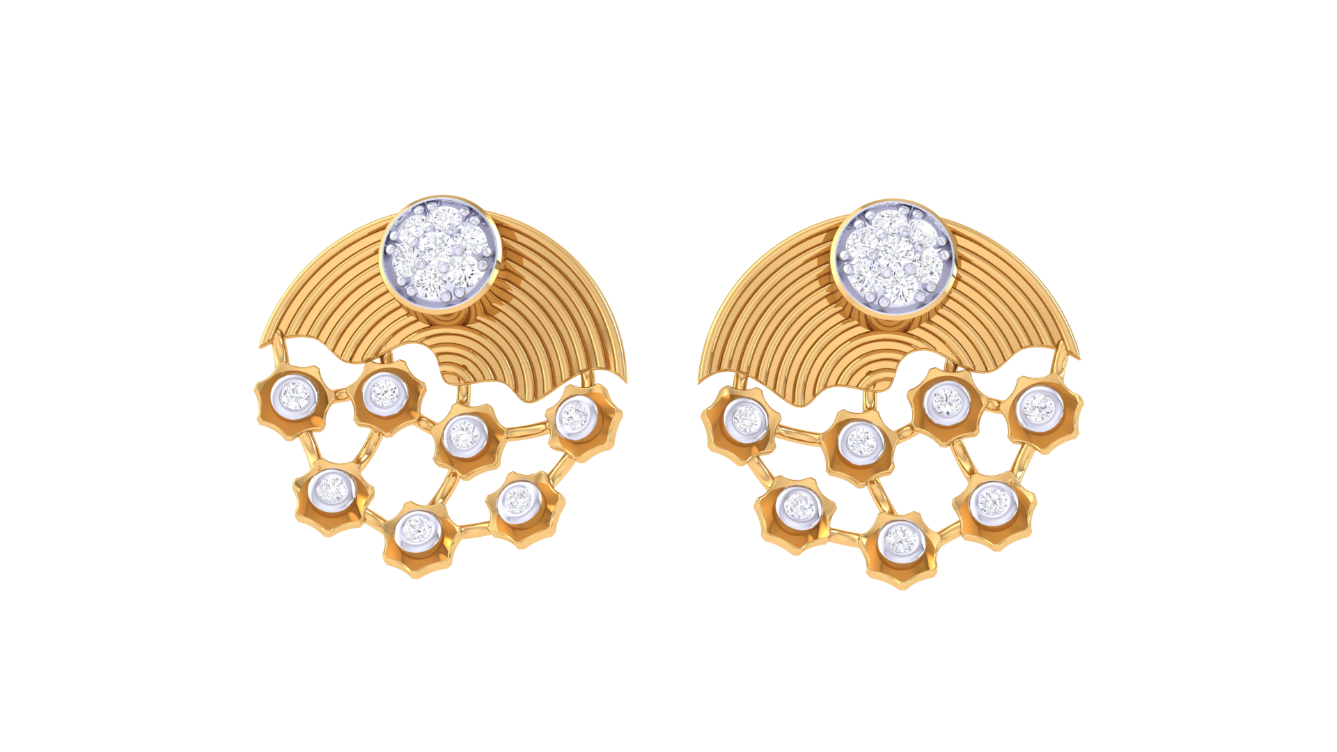 Fan Wave Honeycomb Gem Earrings