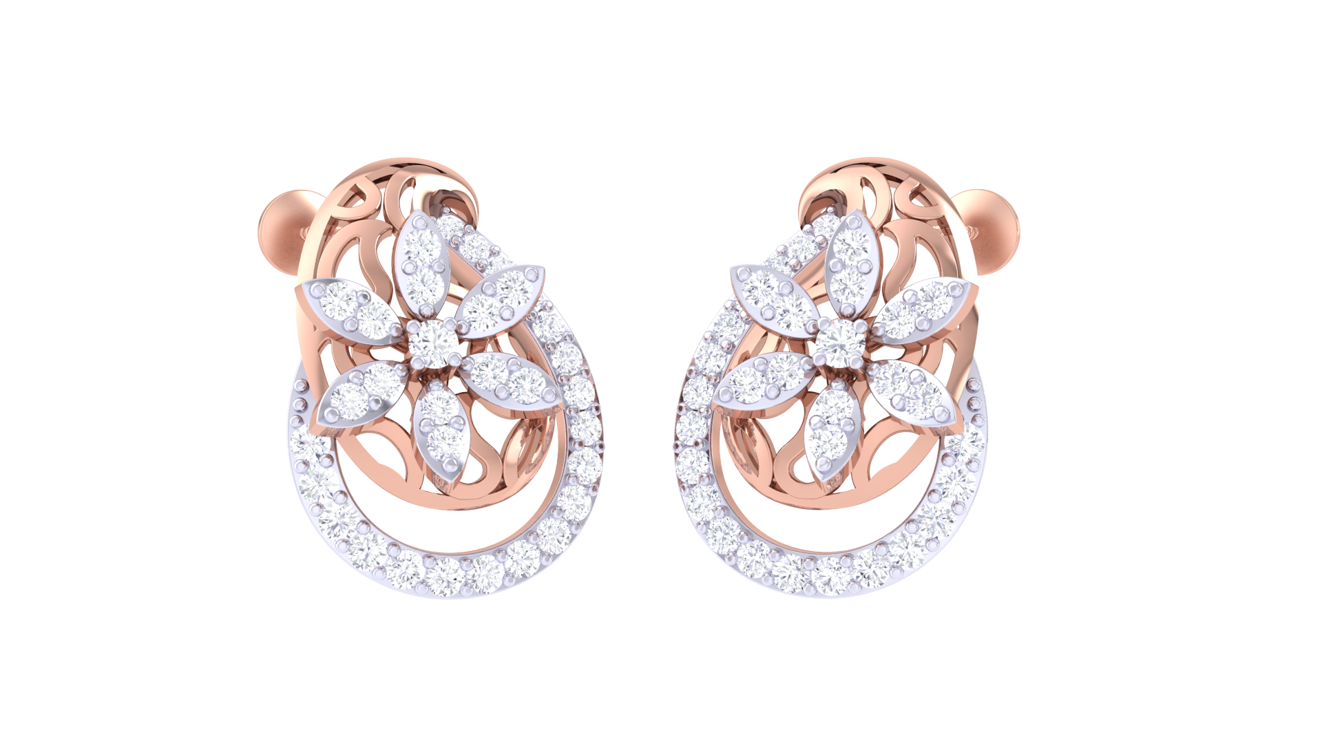 Flower Crystal Oval Earrings