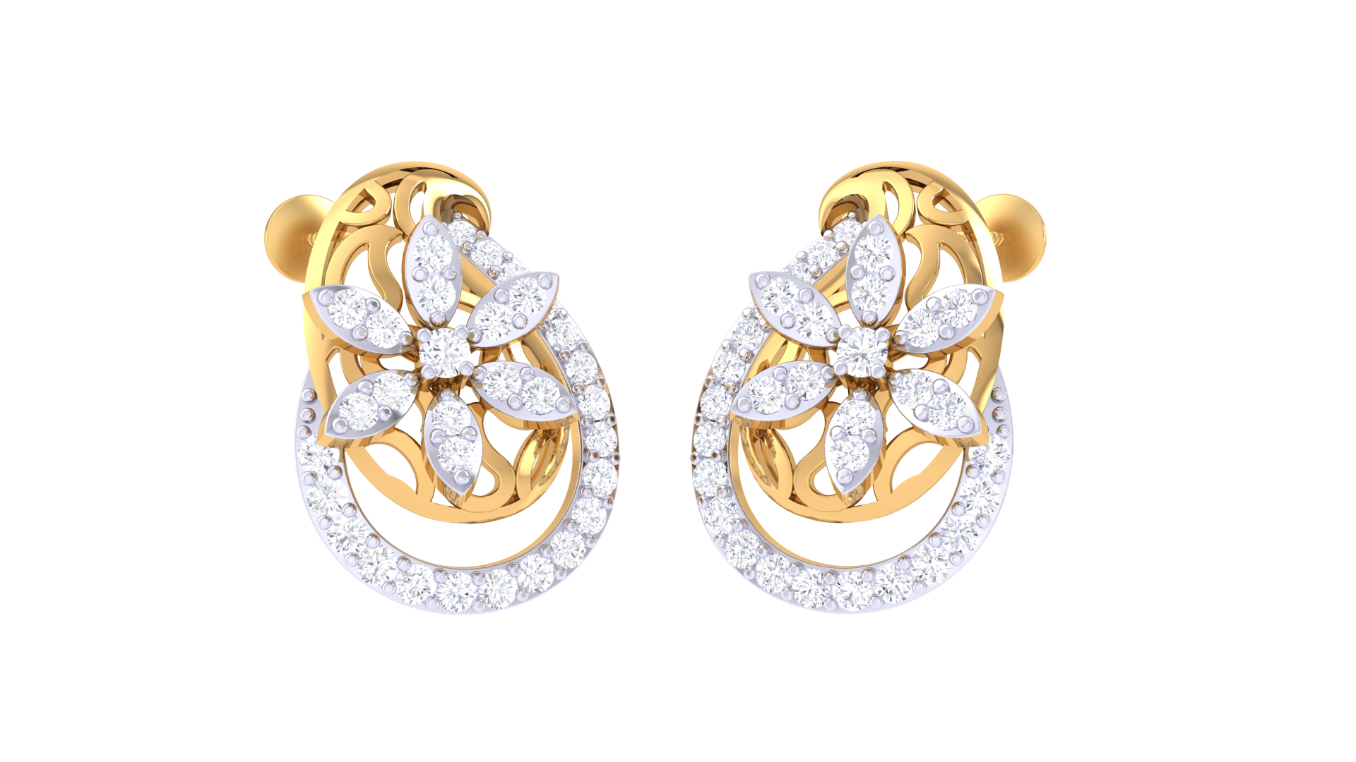 Flower Crystal Oval Earrings