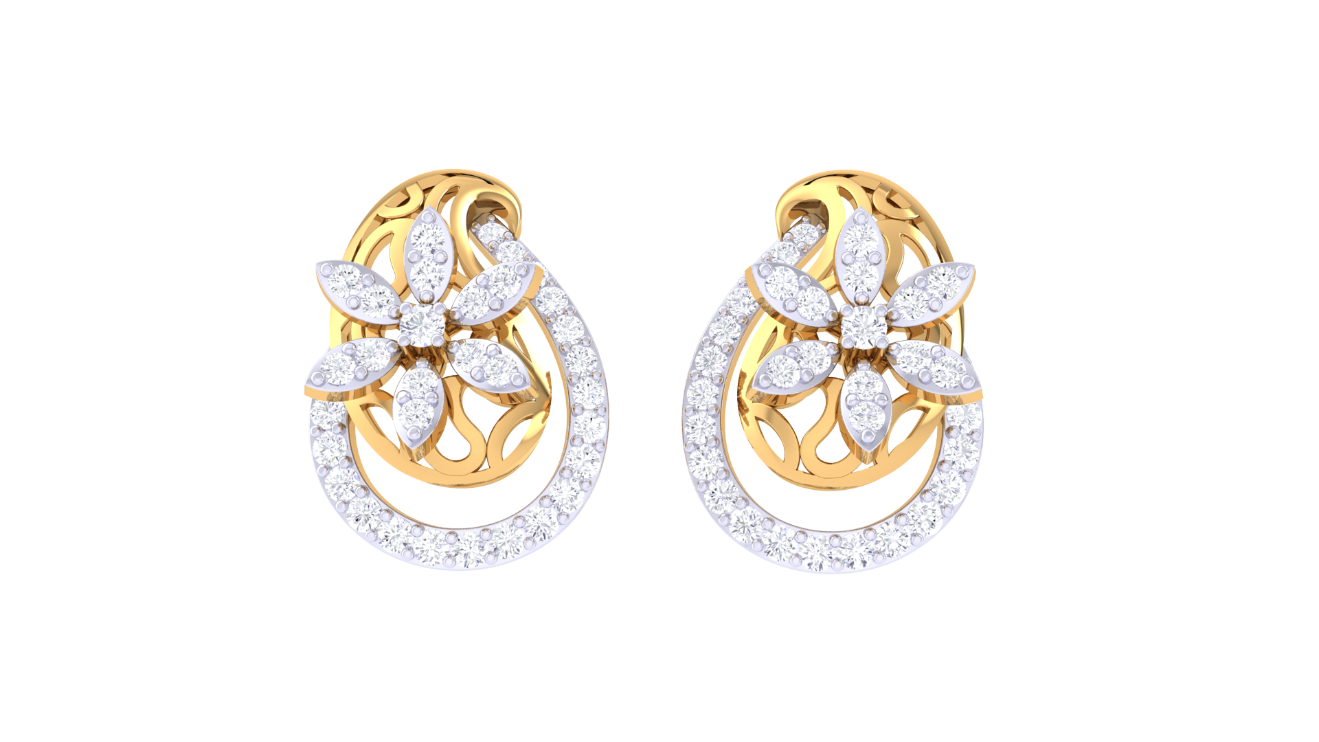 Flower Crystal Oval Earrings