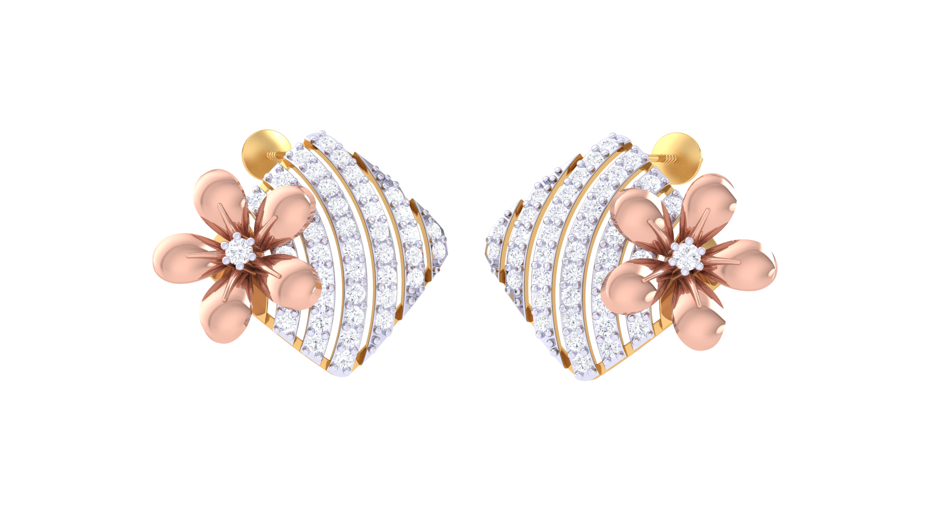 Sparkling Flower Motif Line Earrings