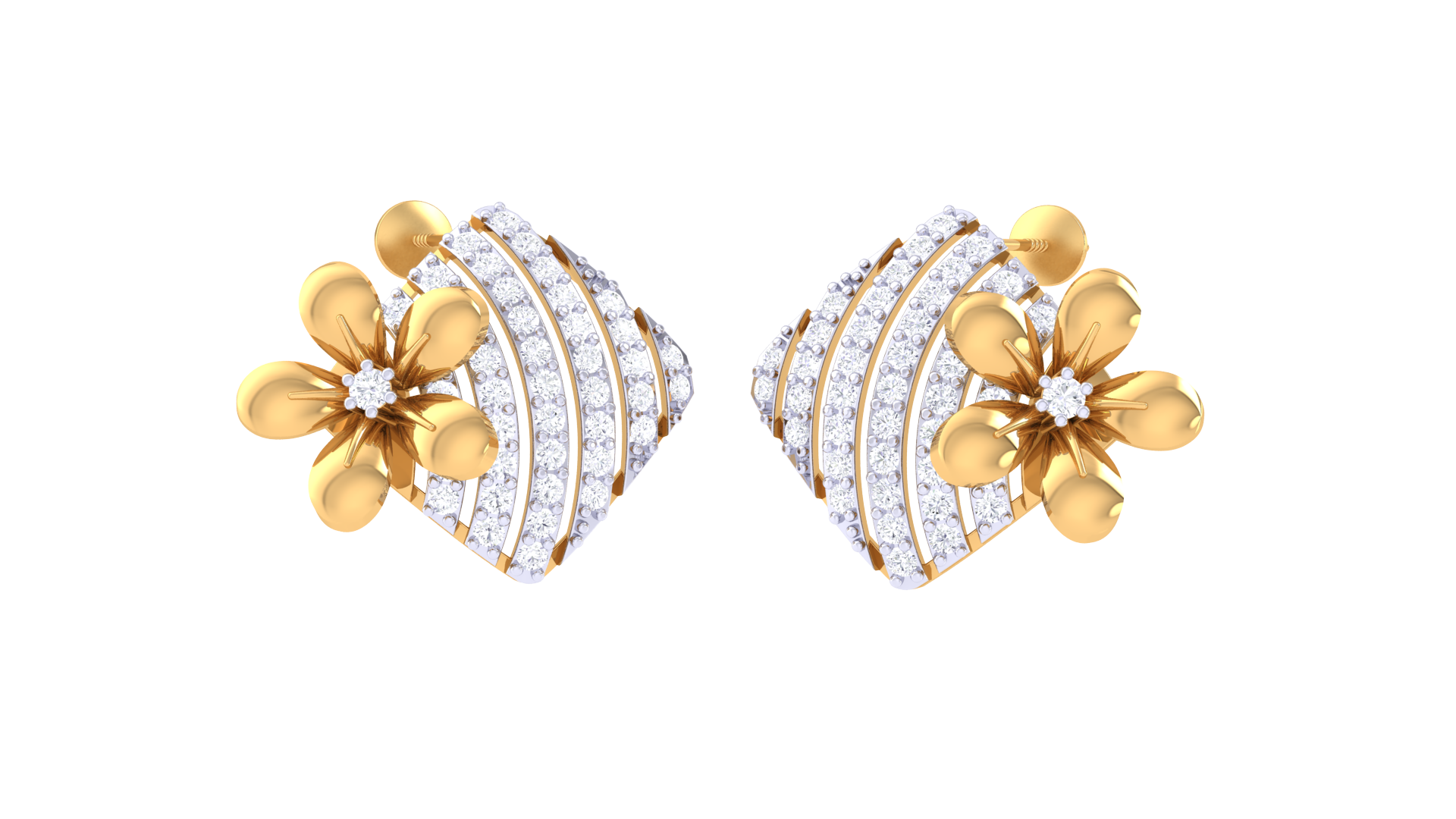 Sparkling Flower Motif Line Earrings