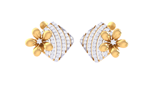 Sparkling Flower Motif Line Earrings