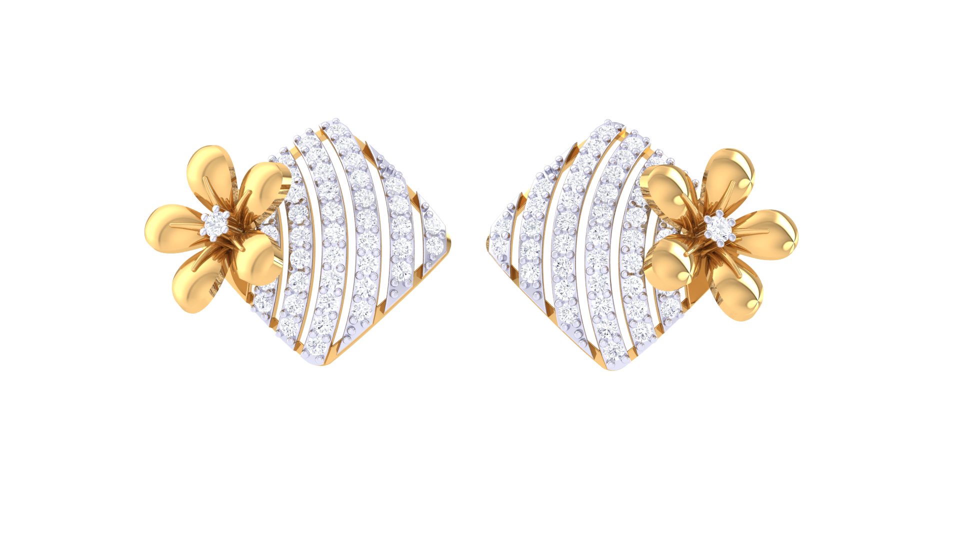 Sparkling Flower Motif Line Earrings