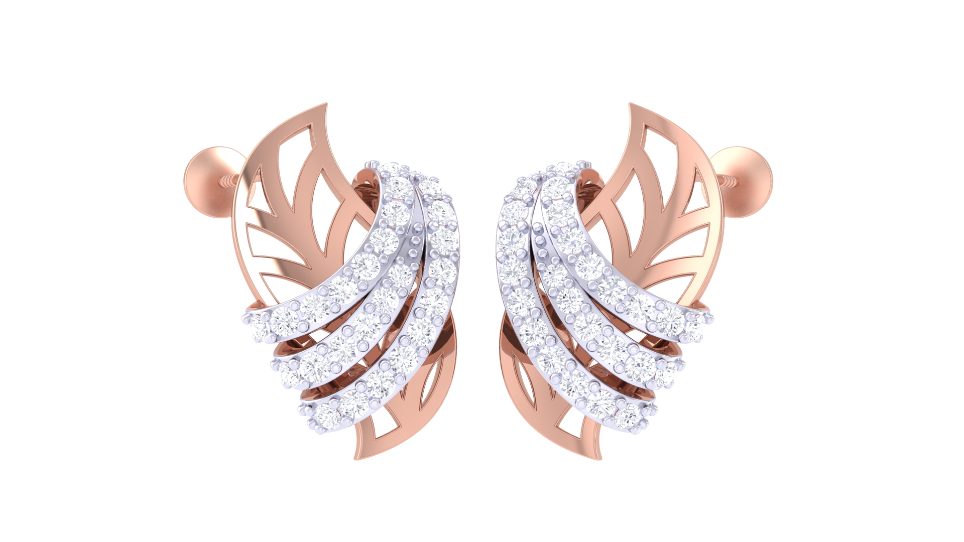 Triple Curve Leaf Shine Earrings