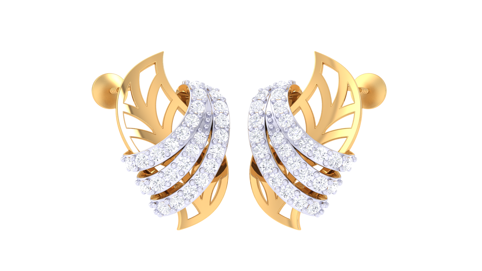 Triple Curve Leaf Shine Earrings