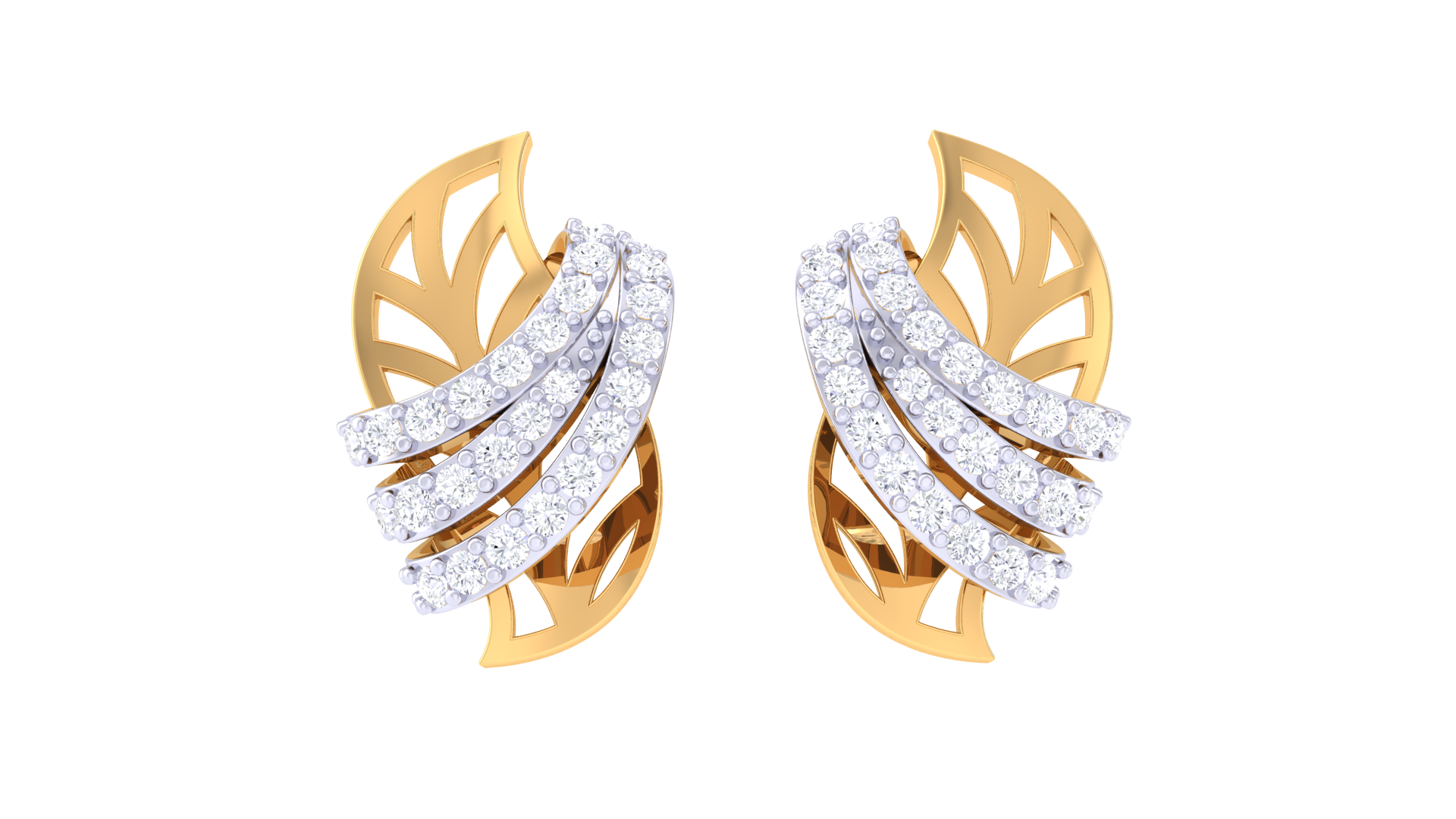 Triple Curve Leaf Shine Earrings
