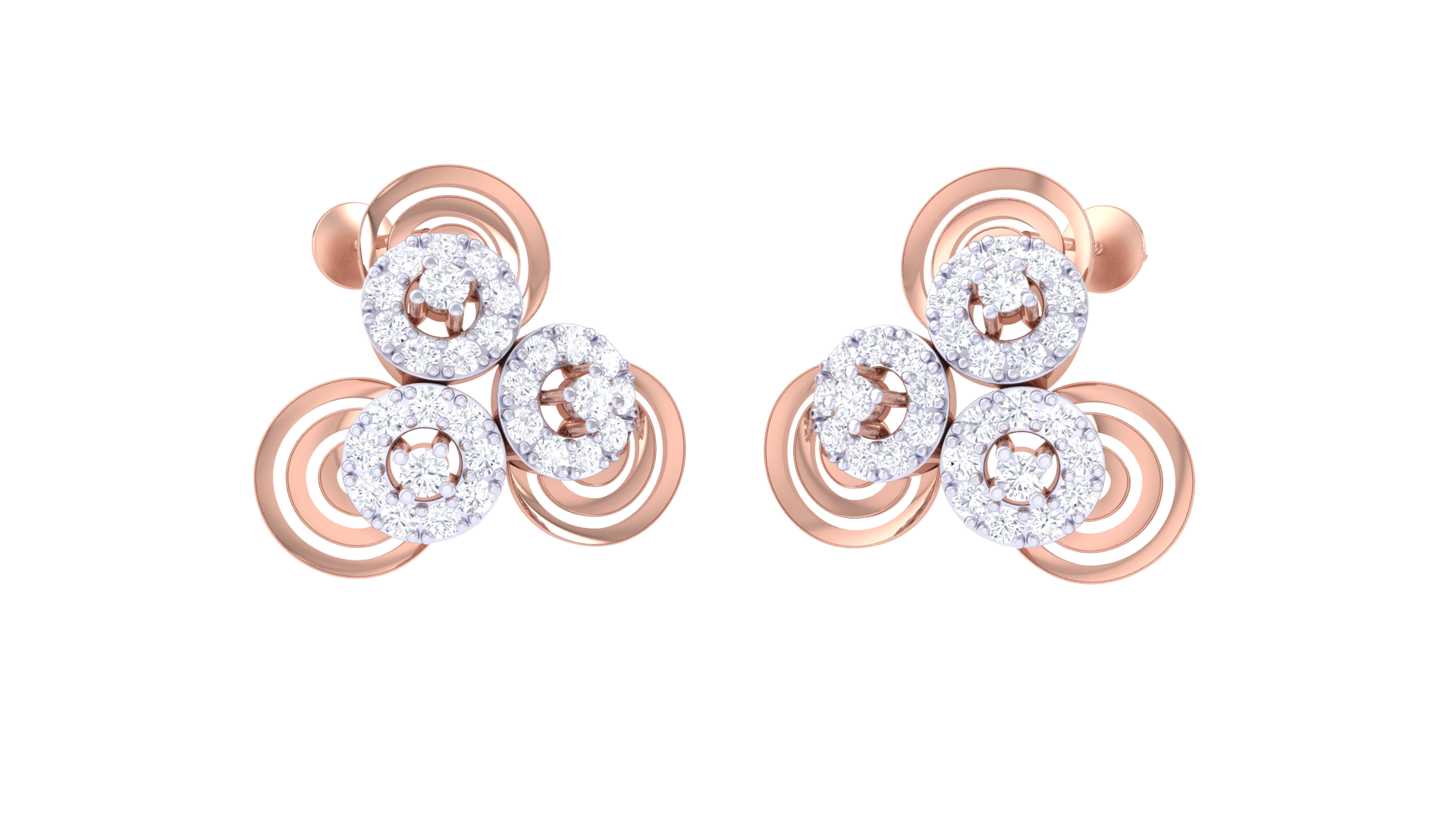 Triple Bloom Swirl Motif Earrings