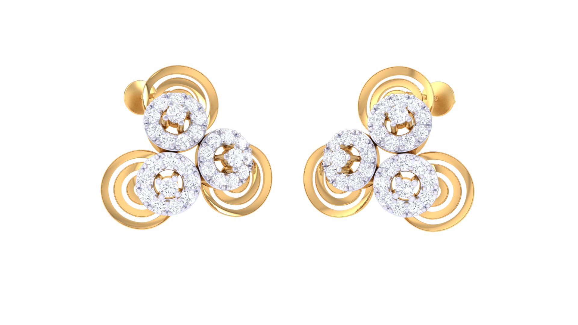 Triple Bloom Swirl Motif Earrings