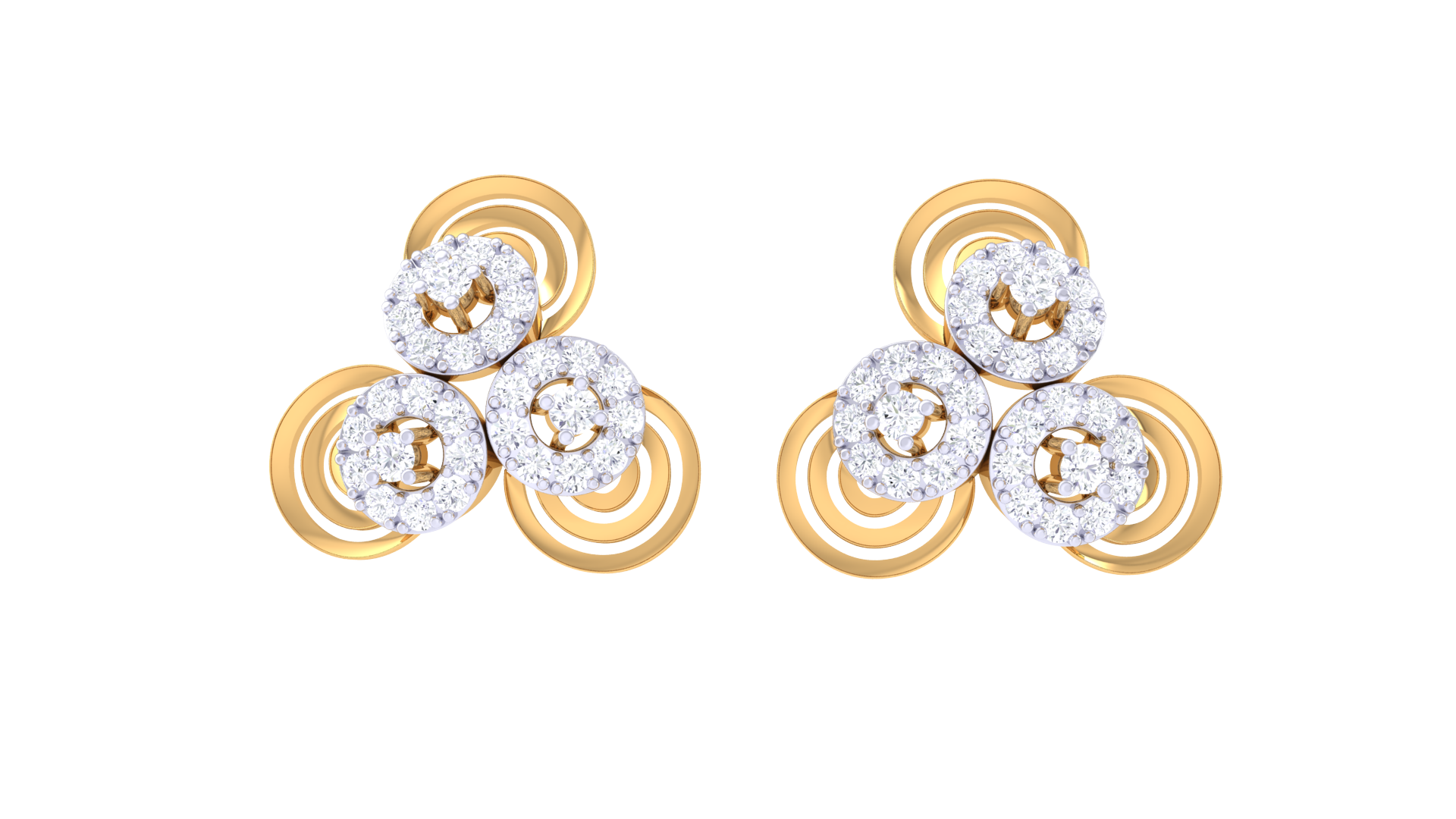 Triple Bloom Swirl Motif Earrings