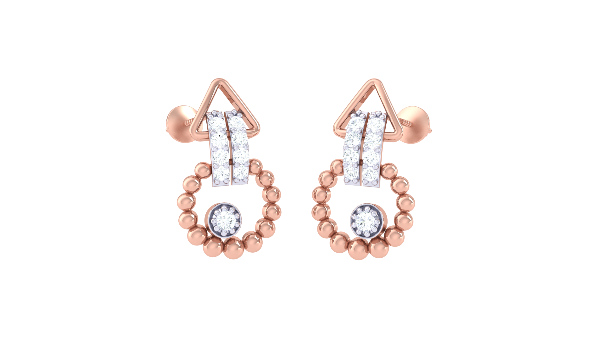 Golden Bead Circle Diamond Earrings