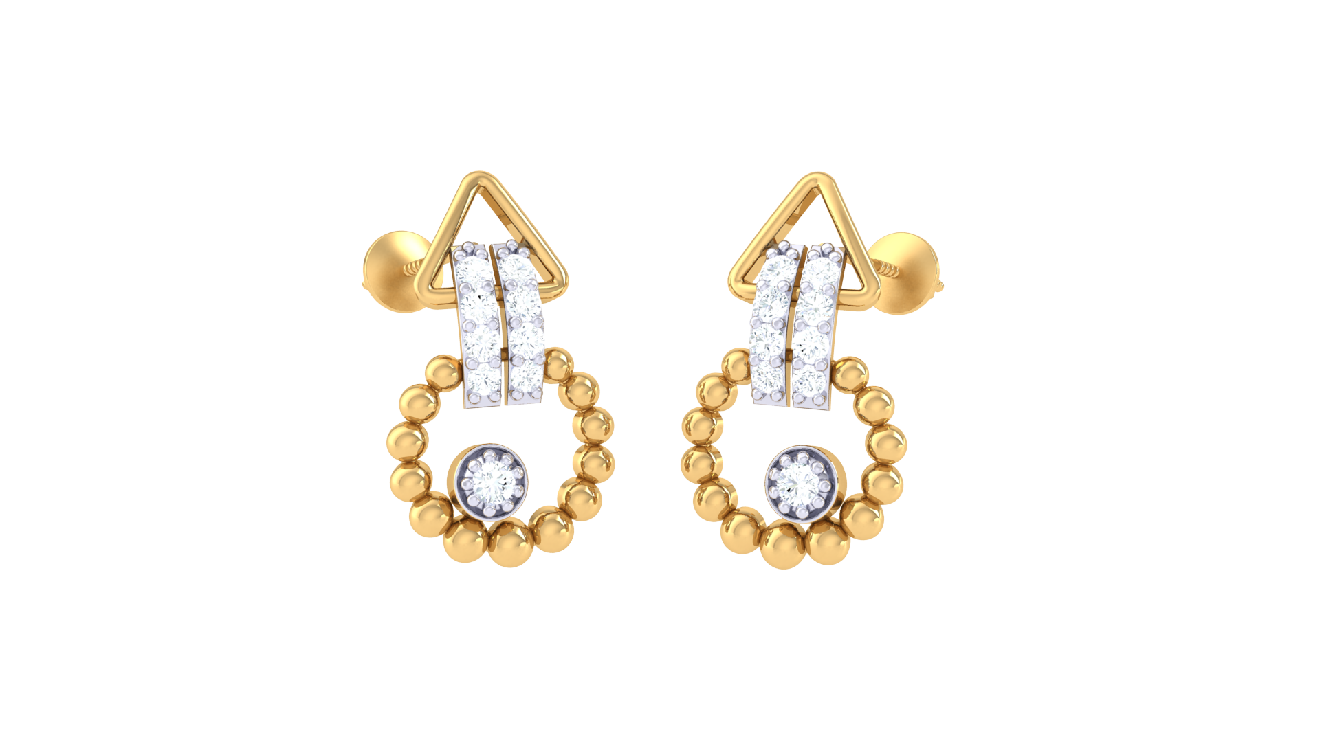 Golden Bead Circle Diamond Earrings