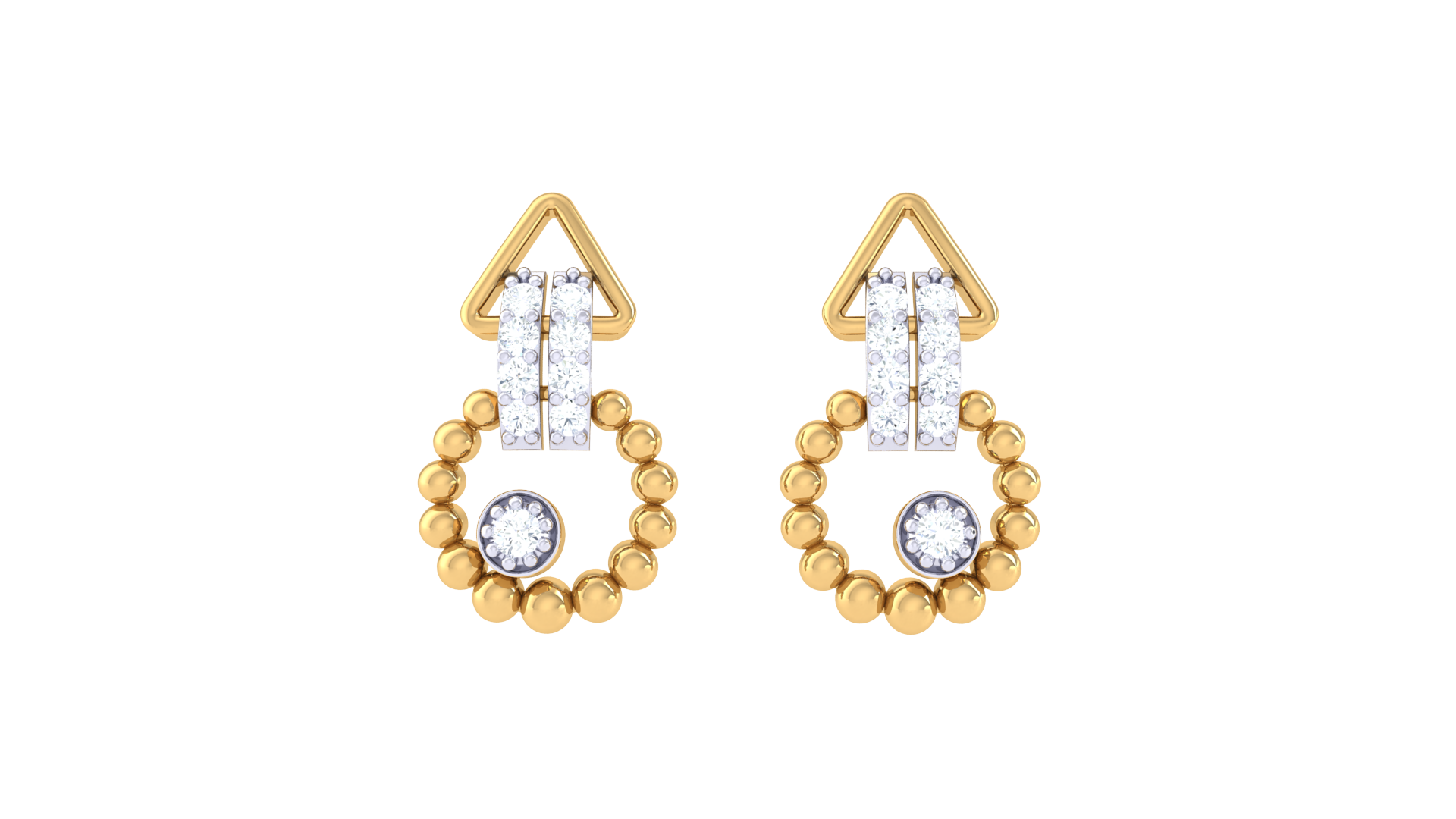 Golden Bead Circle Diamond Earrings