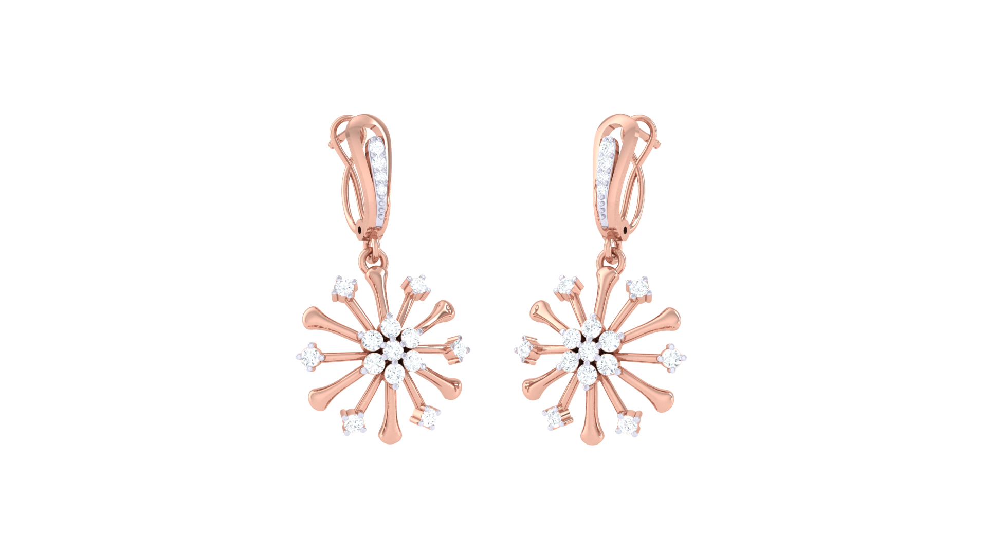 Floral Snowflake Dangle Diamond Earrings