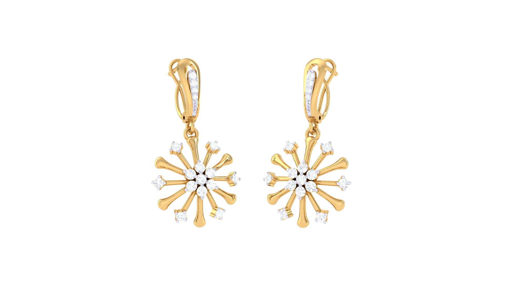 Floral Snowflake Dangle Diamond Earrings