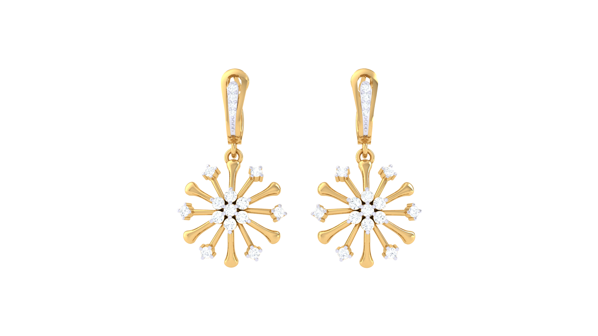 Floral Snowflake Dangle Diamond Earrings