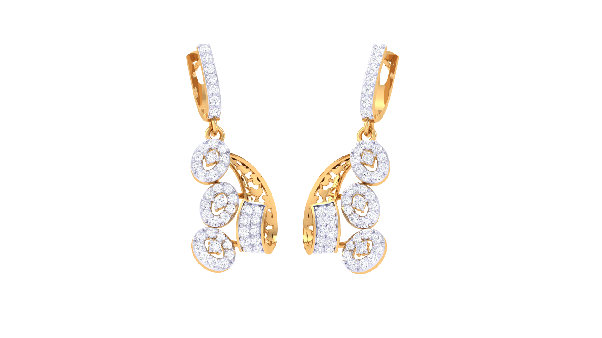 Curved Trio Diamond Drop Earrings